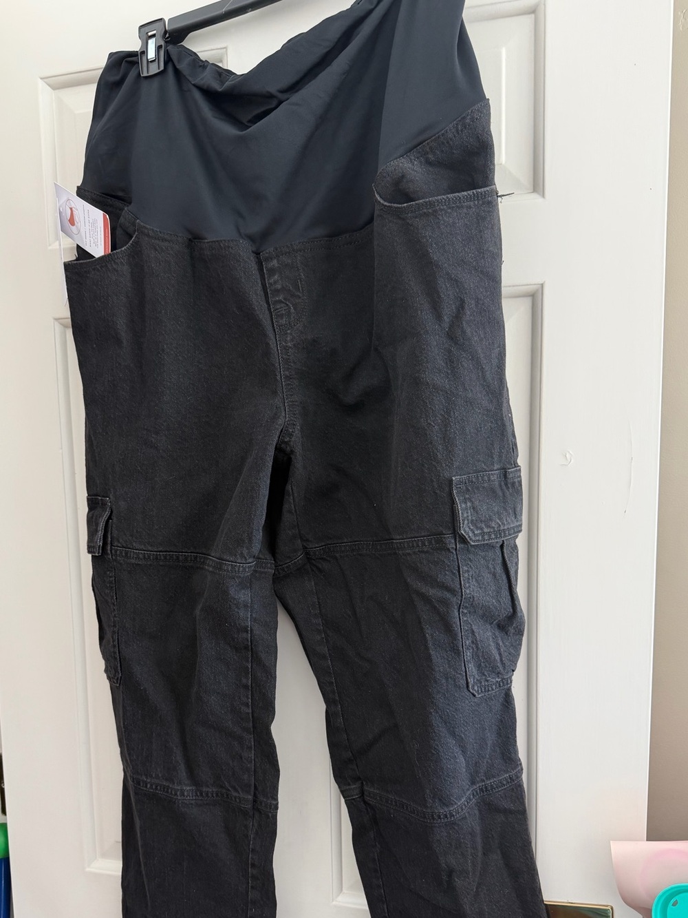 Black Maternity Cargo Pants with Pockets